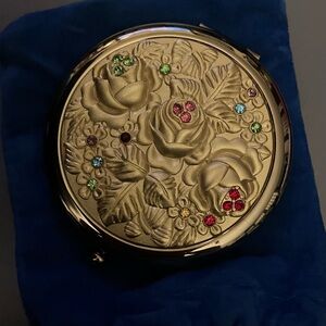 Floral Embossed Compact Mirror with Gem Accents